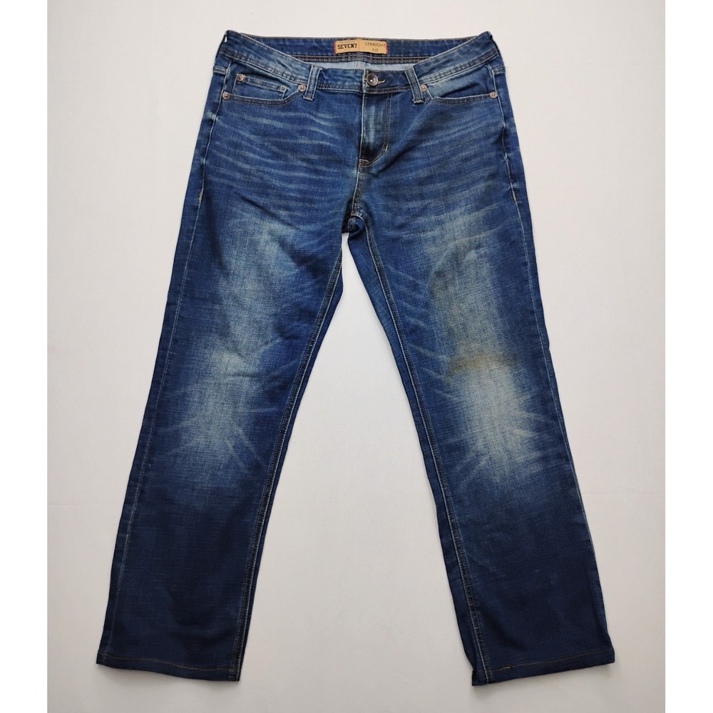 Seven7 Jeans Blue Straight‎ Fit Distressed Jeans fits 38x28 (tag 32x32)
